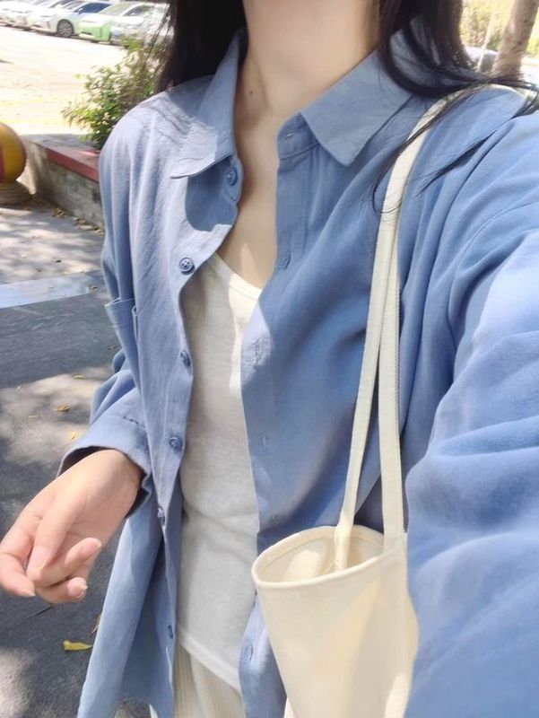 轻奢高级纯棉正肩衬衫春秋季慵懒风宽松百搭显瘦衬衣长袖上衣外穿|undefined