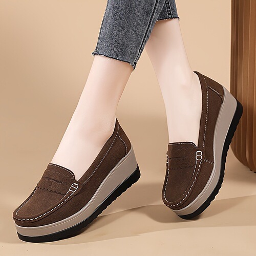 Women's Slip On Loafers with 1.5 Inch Wedge Heel Lightweight Cross-Border