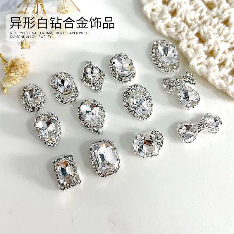 New Nail Art Accessories for Brides, Luxurious Edged Large White Irregular-Shaped Rhinestones, DIY Nail Decorations, Factory Direct Sales Crystal