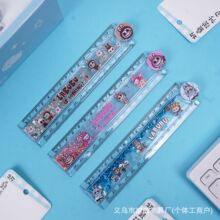 外贸爆款拉布布折叠流沙尺卡通创意labubu多功能波浪线直尺绘图尺