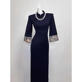 旗袍2025新款秋冬女黑色高端修身倒大袖连衣裙日常可穿复古民国风