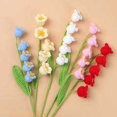 完成品手編みスズランブーケ DIY かぎ針編み造花手持ち花完成品ニットフラワーオーナメント装飾花