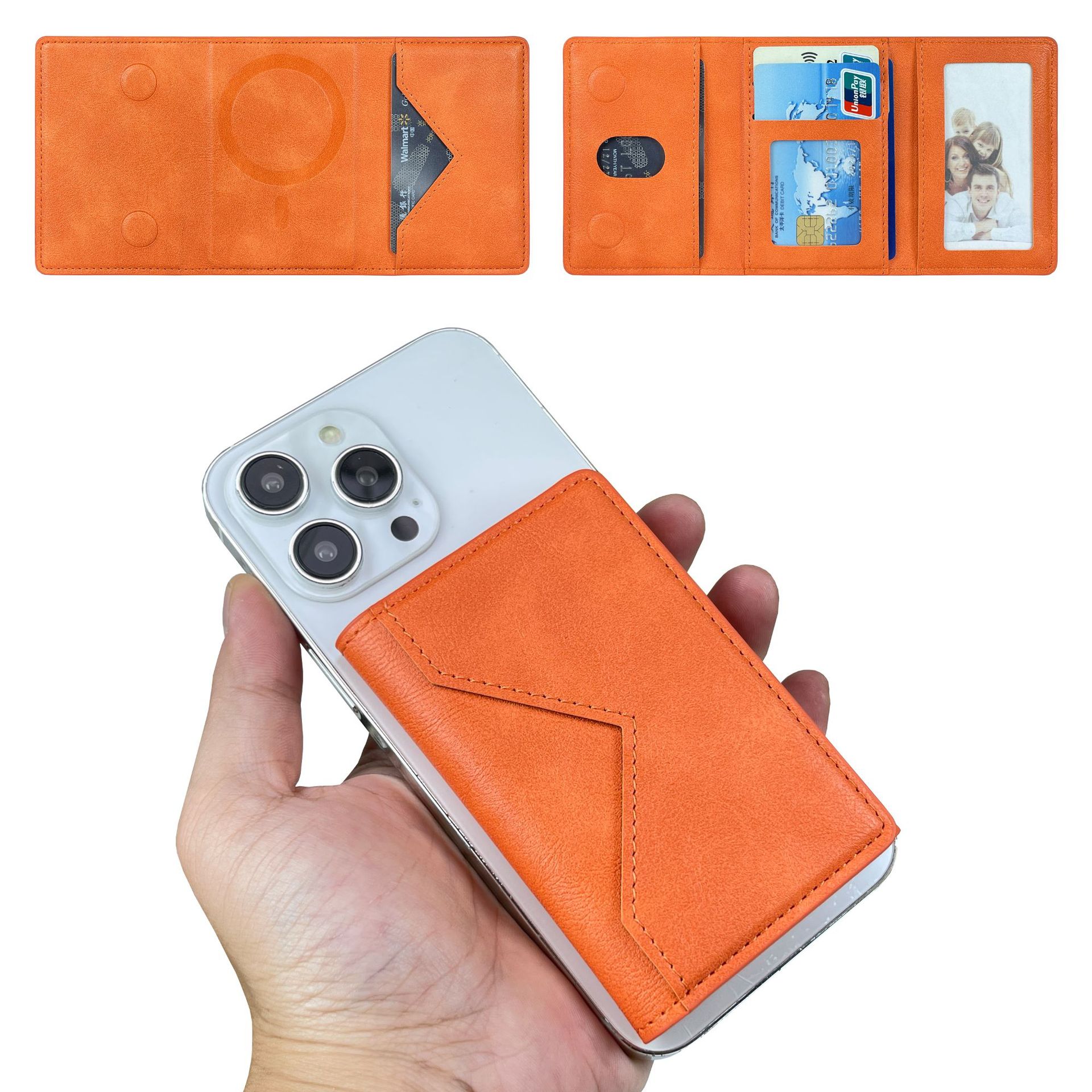 Adecuado para Apple iphone tarjetero con tres tapones magnéticos plegables súper magnéticos monedero con tarjetero