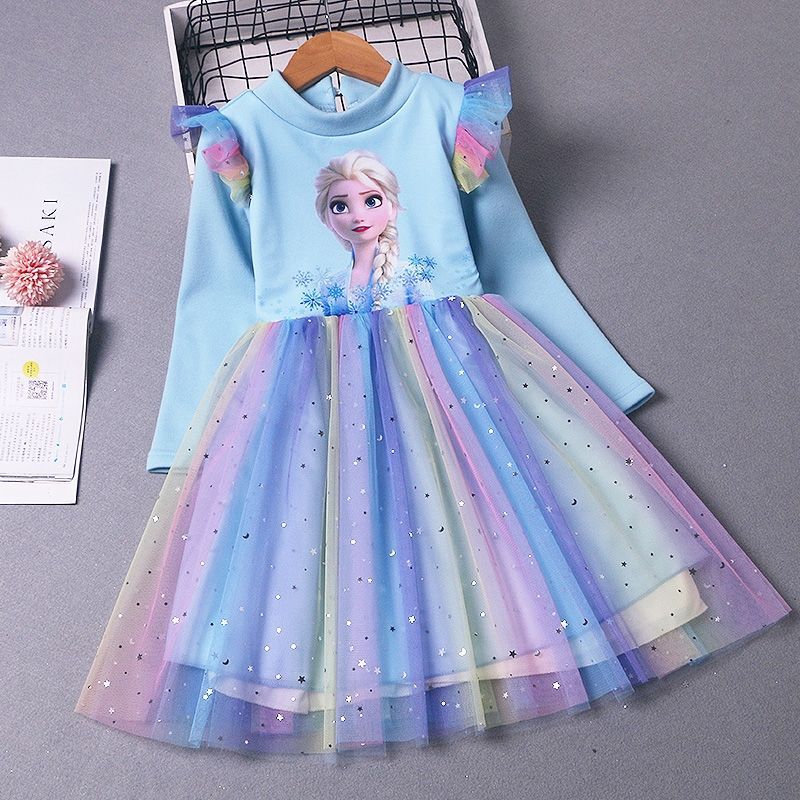 Princess Aisha Dress Autumn and Winter fleece-lined Rainbow Puff Aisha Girl's Winter dress Halloween Dress