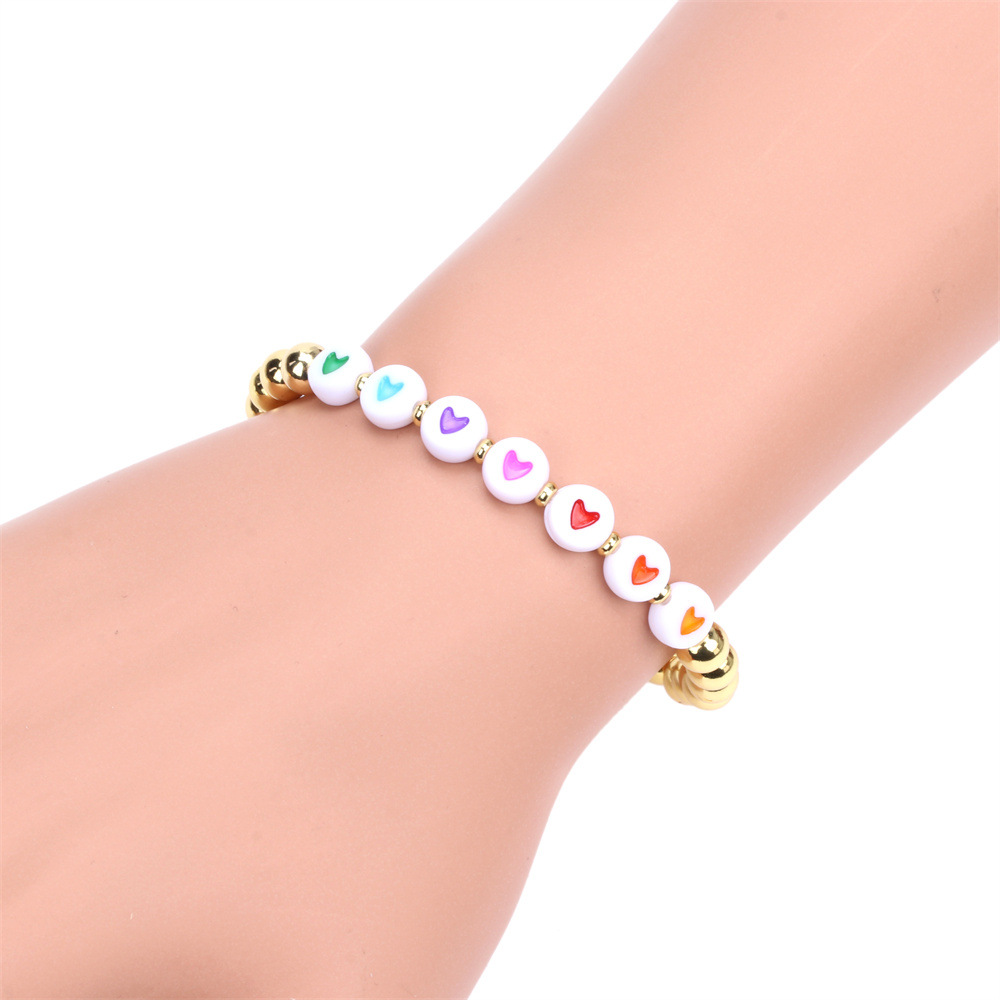 new color drip oil heart shaped womens copperplated metal elastic beaded braceletpicture2