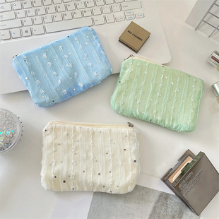 5675 Sequin Stereo Chiffon Flower Coin Purse Sundry Key Organizer Bag Girls' Personal Belongings Storage Bag