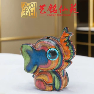 彩虹木雕刻大象配饰艺铭仙苑木质手机链钥匙扣手串配件饰品