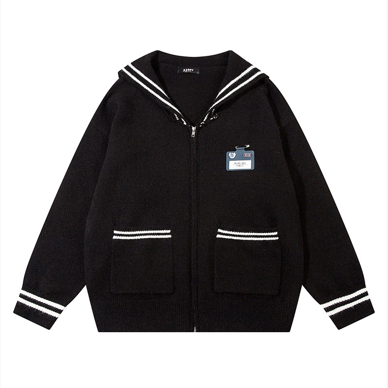 YWFG American Navy collar estilo de la Universidad 2023 otoño y el invierno las mujeres versátiles cardigan manga larga punto suéter abrigo image 7