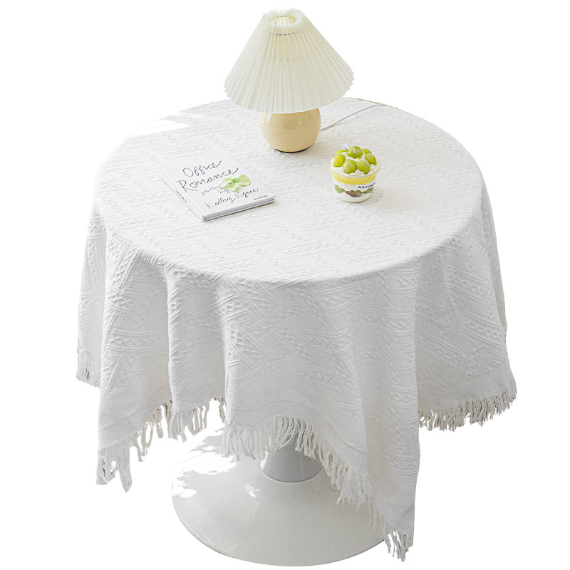 Mantel de estilo crema, hilo de algodón, borlas, tela de fondo para fotos de celebridades de Internet, mesa de centro decorativa rectangular, toalla de mesa, toalla de mesa