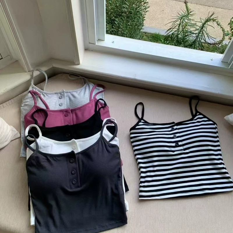 Весенне-летний новый сексуальный белый полосатый женский топ на пуговицах в стиле чистого желания, тонкий короткий топ с накладкой на груди