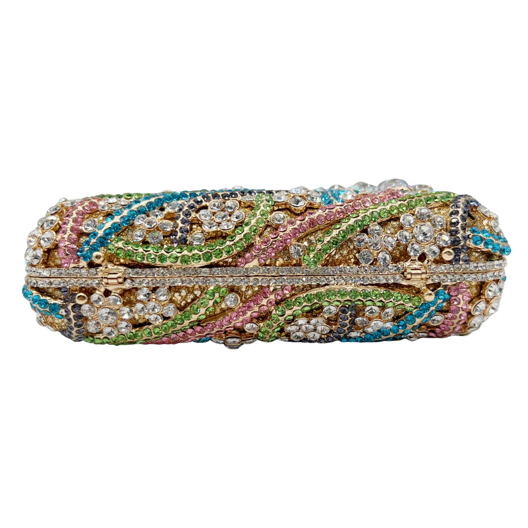 Túi clutch nữ đính kim cương cắt kim loại dự tiệc — màu vàng, hồng chi tiết 4