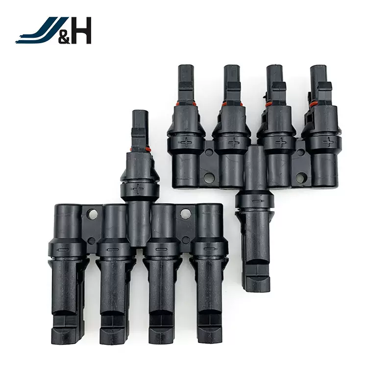 MC4连接器 光伏太阳能板T型五通接头4to1汇流T4四出一四汇一1