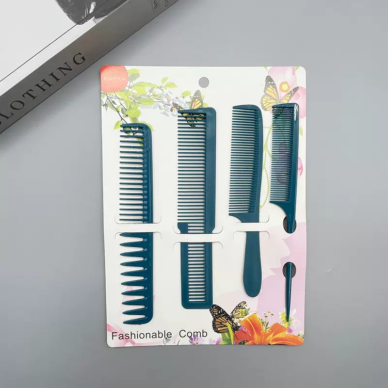 厂家批发专业美发用品4件套理发用剪发梳防静电碳梳塑料密齿梳子