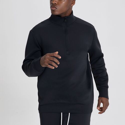 Men's tall collar quick-drying sport jacket, long sleeve loose thick half-zip running training fitness hoodie