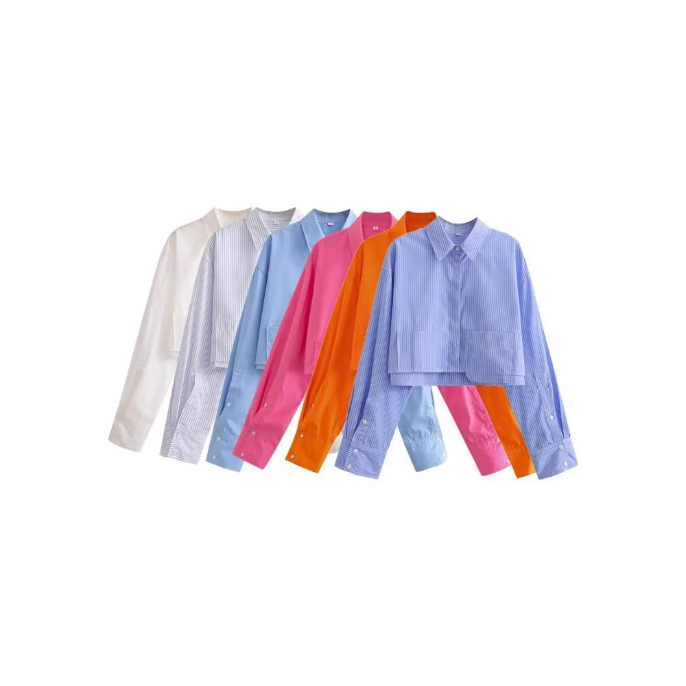 Трансграничная оптовая торговля женская одежда 2025 Европа и США новая мода повседневная карманная украшение короткая рубашка X9620