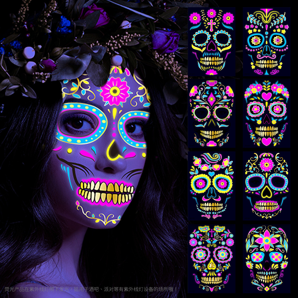 Tatuajes Temporales Fluorescentes para Halloween de Papel de Transferencia de Agua, Fluorescente, para Fiestas