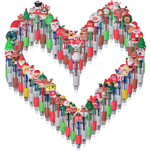 Cross-border Christmas creative cute cartoon four-color mini ballpoint pen oil pen student stationery gift prizes wholesale