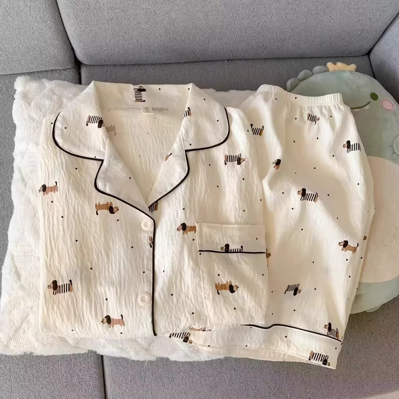 Nube de algodón pareja pijama mujer verano nuevo impresión de dibujos animados pantalones cortos de mangas cortas dos conjuntos de ropa para el hogar dormitorio de estudiantes
