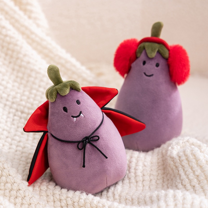 Divertido muñeco de gota de lluvia feliz muñeco muñeco de peluche orejeras de Halloween berenjena manta vampiro berenjena