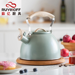 跨境新款淺綠色鳴音燒水壺泡茶咖啡歐美鳴笛壺3L輕奢廚具摺疊手柄