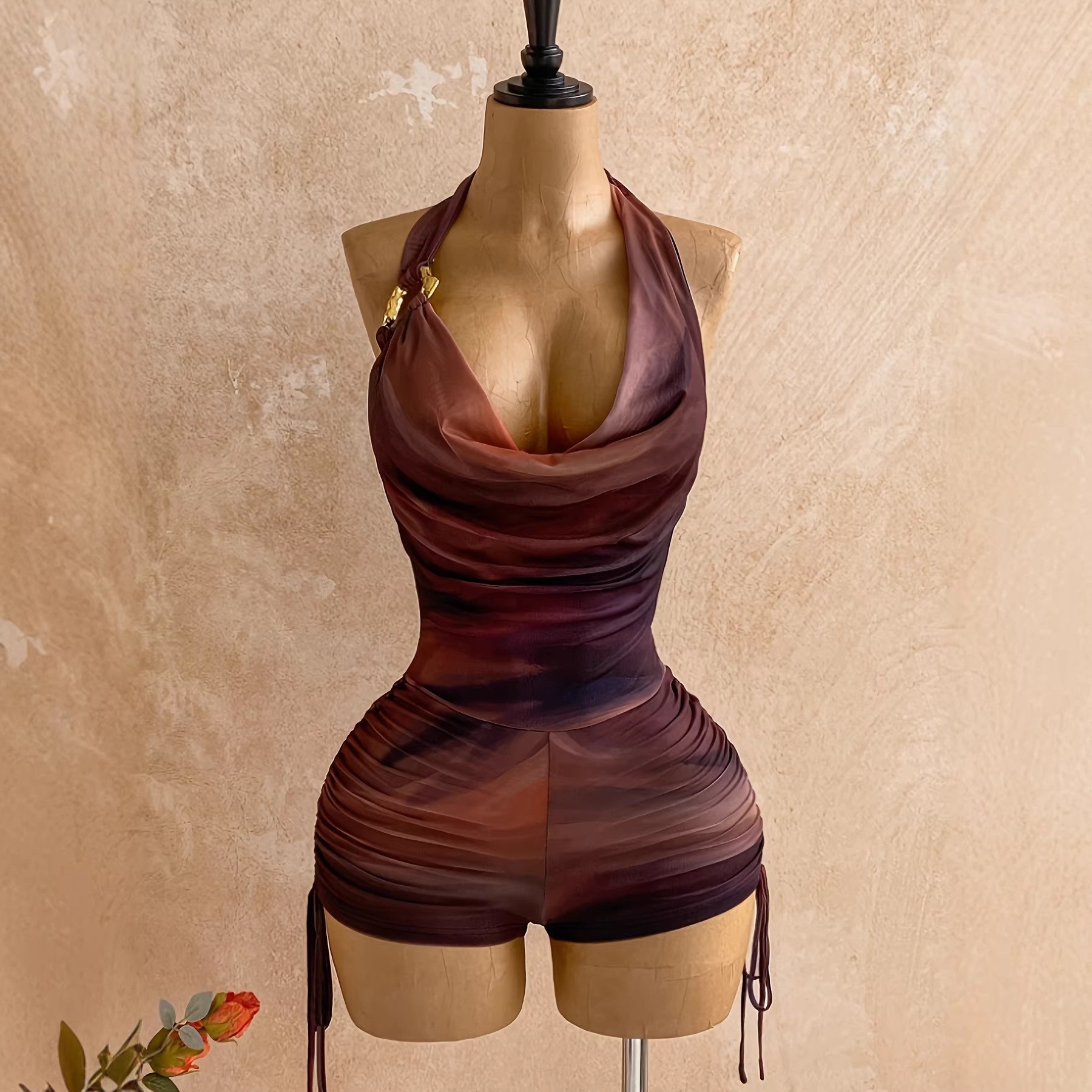 Women's Clothing Color Block Tie Front Jumpsuit New American Bestseller Hot Item_ecoleips.com