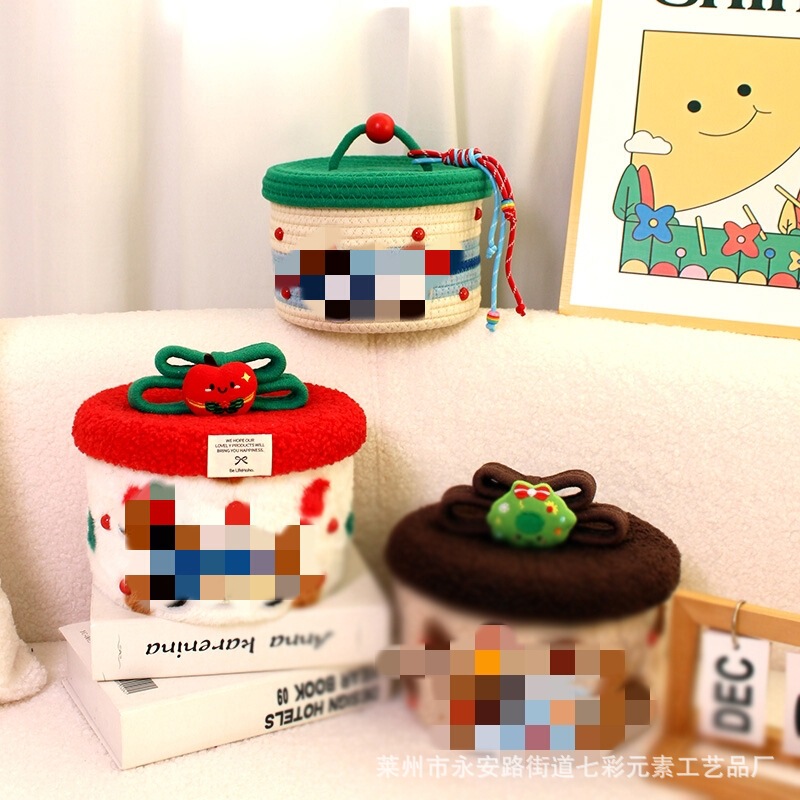 Creative Christmas Lamb Wool Living Room Polka Dot Dachshund Storage Bucket Home Desktop Miscellaneous Snack Woven Storage Basket