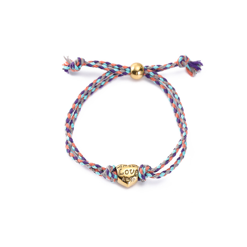 Plating Design Retro Love Heart Shape 304 Stainless Steel Rope Woven Chain String Bracelets Wholesale
