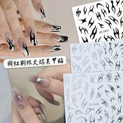 Trendy New Arrival Thorny Flame Nail Stickers—Black and White Irregular Mini-Designs for Chic Nail Art Decals