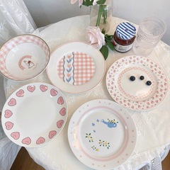 Ins風レトロウサギ花チューリップ朝食陶磁器皿デザート皿洋食皿かわいい少女ネットレッド