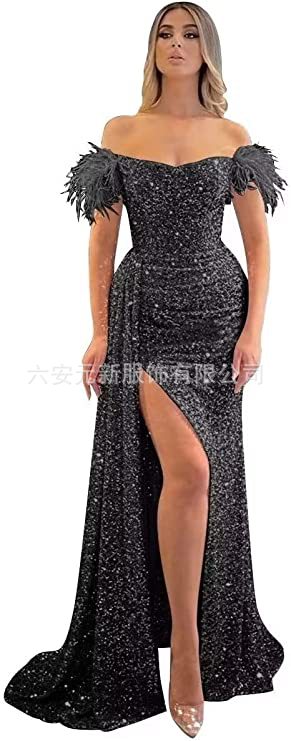 Comercio exterior de Europa y América Amazon AliExpress deseo estación independiente nueva sequined fuera del hombro split fishtail vestido adelgazante image 8