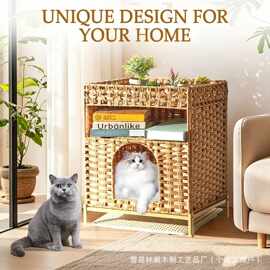 半封闭猫别墅编织四季通用猫房子猫砂收纳架落地镂空可通用宠物窝