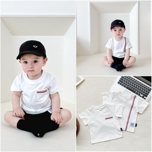 Baby Children's T-shirt Summer New Men's and Women's Children's Wear Baby White Ribbon T Newborn Children's Short-sleeved Base Tide