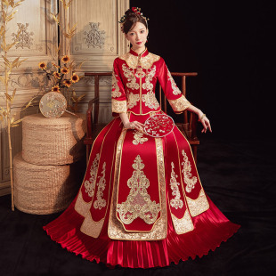 Xiuhefu 2025 New Spring and Summer Bride's Chinese Wedding Dress Dragon and Phoenix Gown Toast Dress Xiuhe Horse Face Skirt