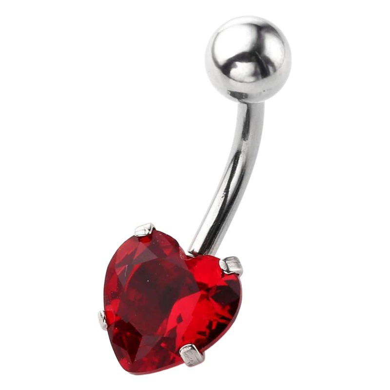 Циркон Одиночный бриллиант Четыре когтя Кольцо для пупка в форме сердца Пирсинг человеческого тела Любовь Циркон Кольцо для пупка Циркон Гвоздь для пупка