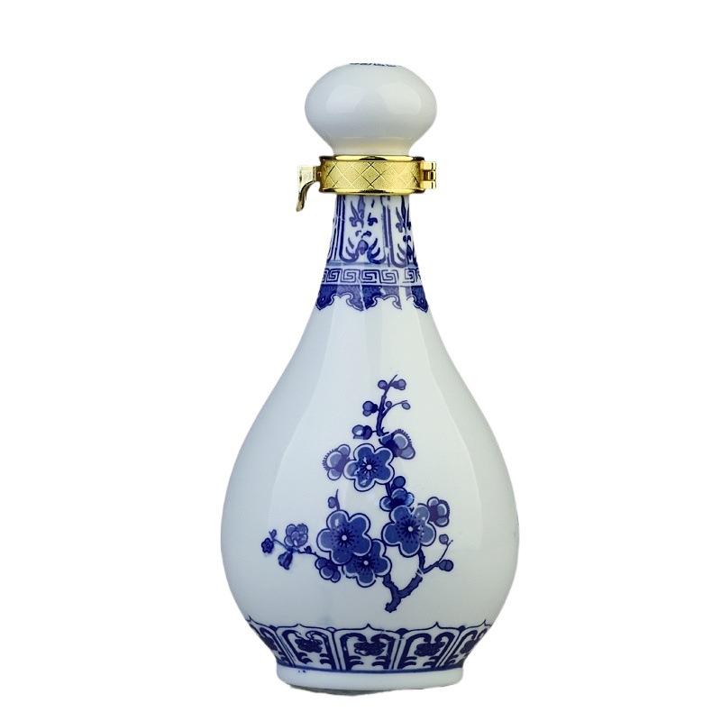세라믹 와인 항아리 1KG 2KG 3KG 5KG 10KG JINGDEZHEN 세라믹 와인 병 와인 병 봉인 된 와인 항아리 흰색 병 파란색과 흰색