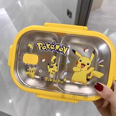 日式皮卡丘儿童不锈钢便当盒子分格餐盘饭盒包小学生专用外出便携