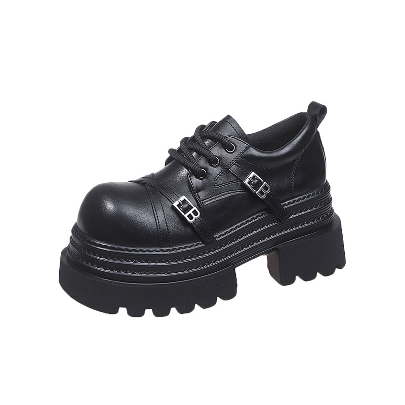 Zapatos de cuero de 8cm de espesor de suela pequeña para mujeres 2025 primavera nuevos zapatos de lazos Lefour muffin altura zapatos Mary Jane