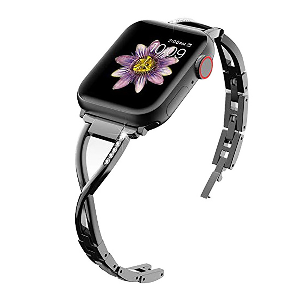 Adecuado para Apple Watch iwatch1/2/3 correa de cadena de diamante de metal de acero inoxidable en forma de X