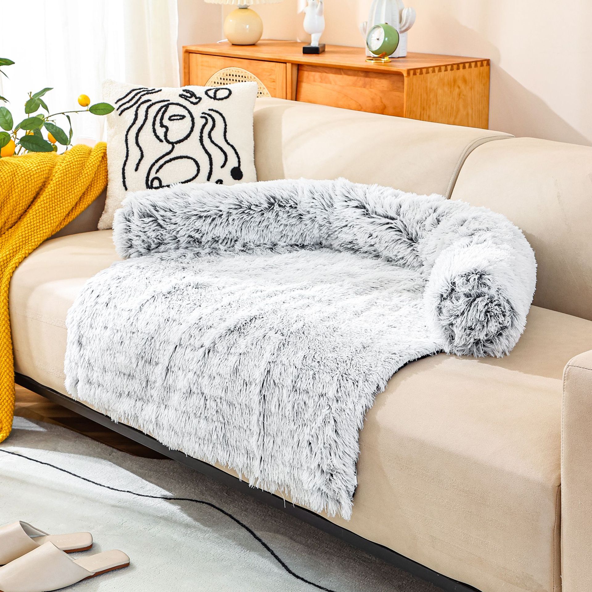 Nido para mascotas de felpa de otoño e invierno, cama para mascotas para perros extraíble y lavable, cómodo para dormir en invierno, fondo de color sólido, antideslizante