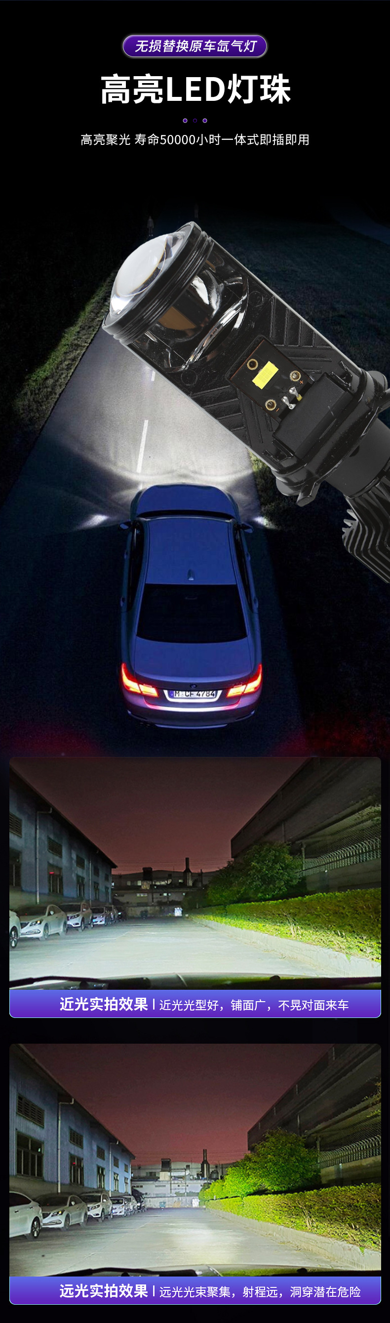 LED car lens headlight Y6H4 modified headlamp for motorcycles and electric vehicles, integrated high-brightness far and near light