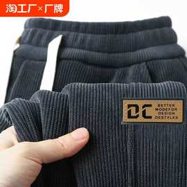秋冬季加绒加厚灯芯绒裤子男百搭修身显瘦束脚卫裤韩版潮流休闲裤
