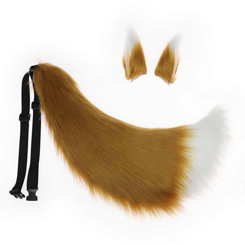 De una sola pieza hecha a mano de felpa de oreja de zorro de oreja de lobo horquilla de cola de zorro de cola de lobo joyería bestia accesorios tocado de cola de oreja traje