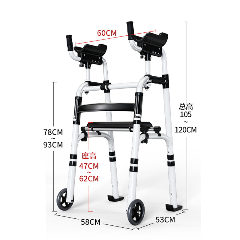 andador con rueda y asiento, aleación de aluminio para discapacitados, muletas de cuatro patas, andador auxiliar de rehabilitación con brazo, andador de arrastramiento image 8