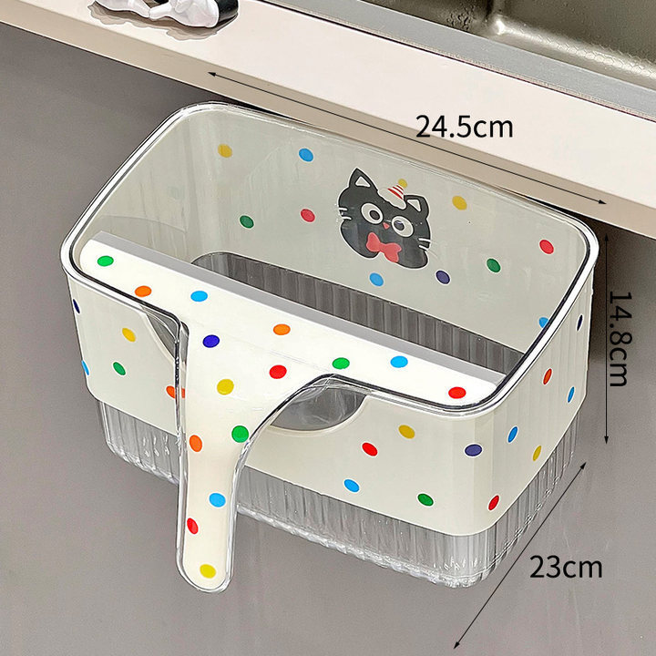 水玉模様の猫壁掛けゴミ箱家庭用キッチンパンチングなしキャビネットドア吊り下げゴミ箱スクレーパー付き粘着ゴミ箱|undefined