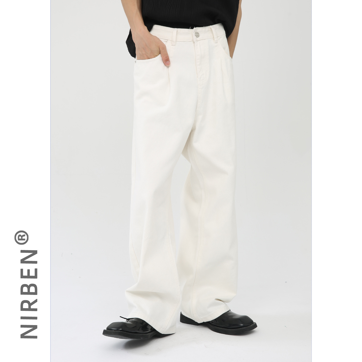 Nirben Denim | Pantalones rectos sueltos de pierna ancha sueltos de color sólido de estilo coreano en vivo