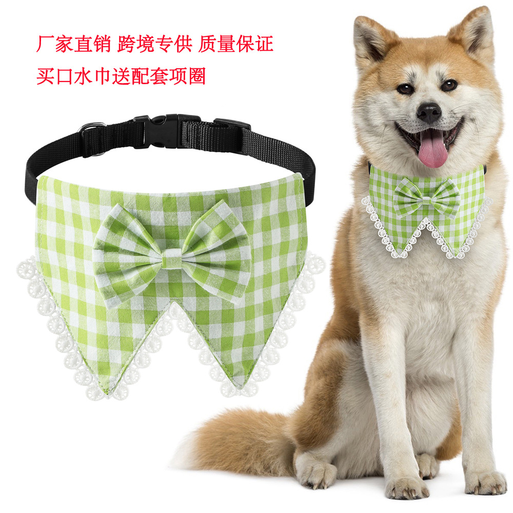 Fábrica transfronteriza nuevo algodón británico perro encaje Plaid mascota triángulo toalla mascota perro collar saliva toalla