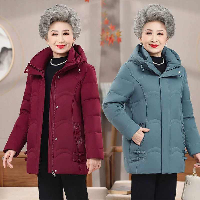 Пуховик для бабушки для пожилых людей 60 лет 70 зимняя одежда для мам среднего возраста, новая старая леди больших размеров, Толстая куртка для старой леди больших размеров
