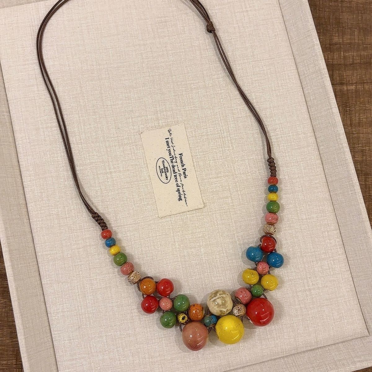 New Chinese Style Retro Colorful Ceramic Beaded Necklace Women's Ethnic Style Long Sweater Chain Niche Design Clavicle Chain