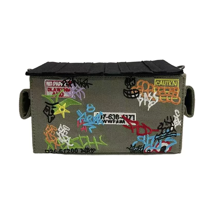 新款潮流涂鸦垃圾箱帆布包时尚个性单肩包百搭包环保形象斜挎包女
