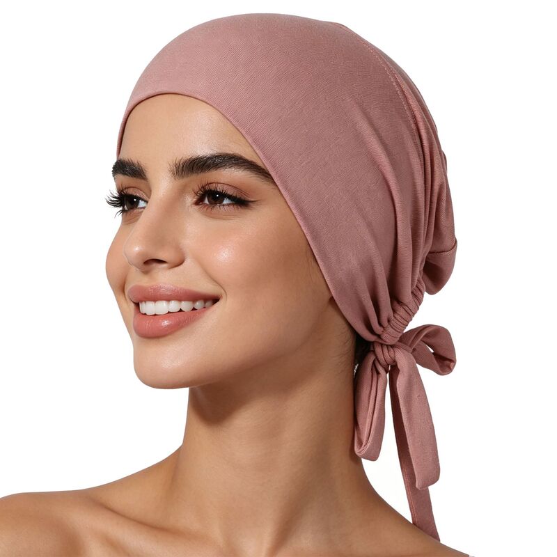 【High-Quality Pure Mercerized Cotton】Adjustable Hair-Covering Headscarf Hat with Elastic Band, Base Cap, Veil, and Underscarf Hat